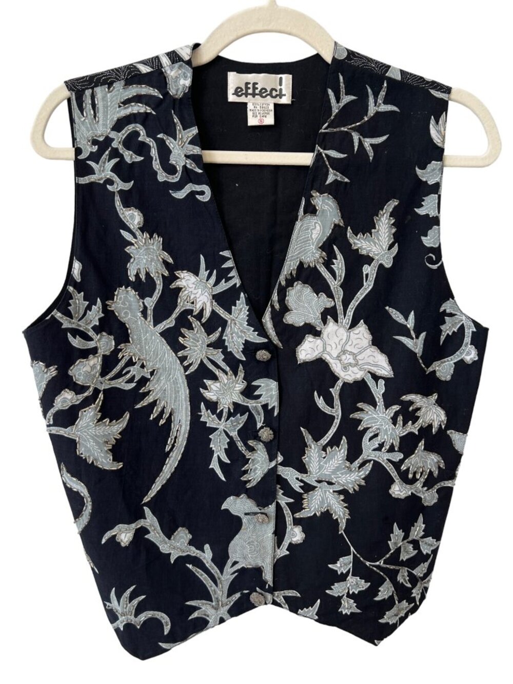 Vintage 90s Effeci Vest Small Beaded Floral Black Gray Fairygoth Grunge Retro